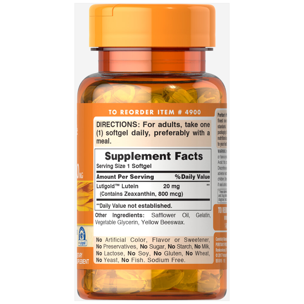 Puritan's Pride Lutein 20 mg with Zeaxanthin / 30 Softgels Puritan's Pride Lutein 20 mg with Zeaxanthin / 30 Softgels