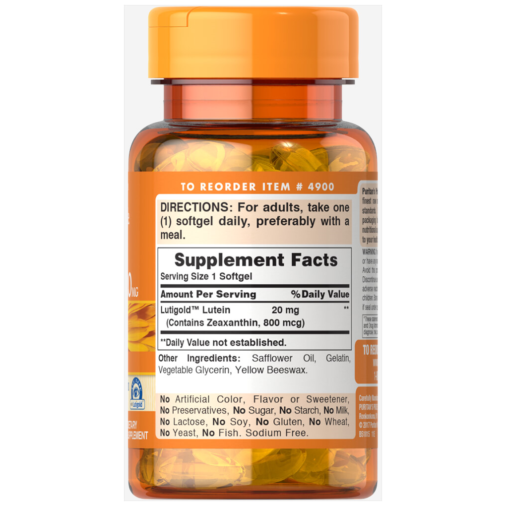 Puritan's Pride  Lutein 20 mg with Zeaxanthin / 30 Softgels