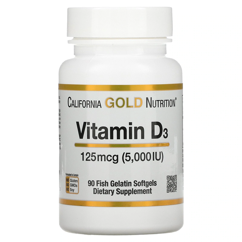 California Gold Nutrition, Vitamin D3, 125 mcg (5,000 IU), 90 Fish Gelatin Softgels