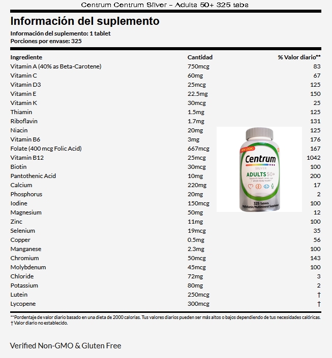 Centrum Silver - Adults 50+ / 325 Tablets  (Multivitamins Mineral For Men/Women Adults 50+)