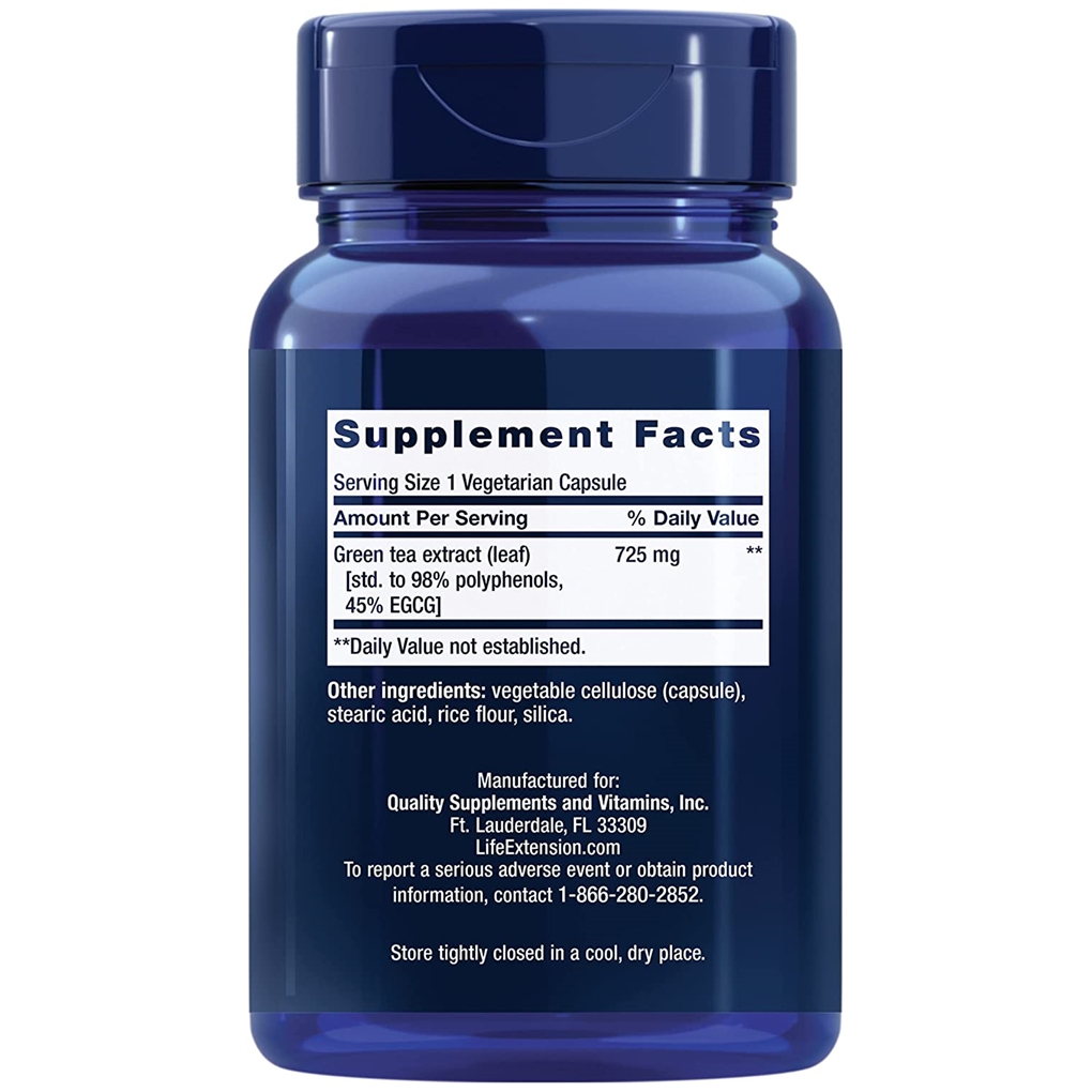 Life Extension Lightly Caffeinated Mega Green Tea Extract 98% Polyphenols / 100 Vegetarian Capsules Life Extension Lightly Caffeinated Mega Green Tea Extract 98% Polyphenols / 100 Vegetarian Capsules