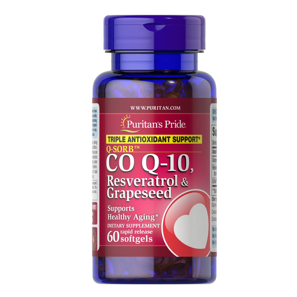 Puritan's Pride Q-SORB™ Co Q-10, Resveratrol & Grapeseed  / 60 Rapid Release Softgels