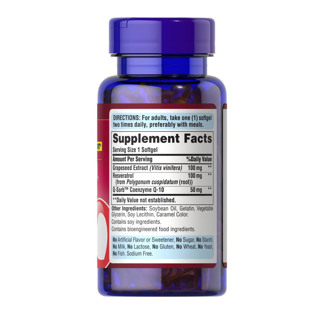 Puritan's Pride Q-SORB™ Co Q-10, Resveratrol & Grapeseed  / 60 Rapid Release Softgels