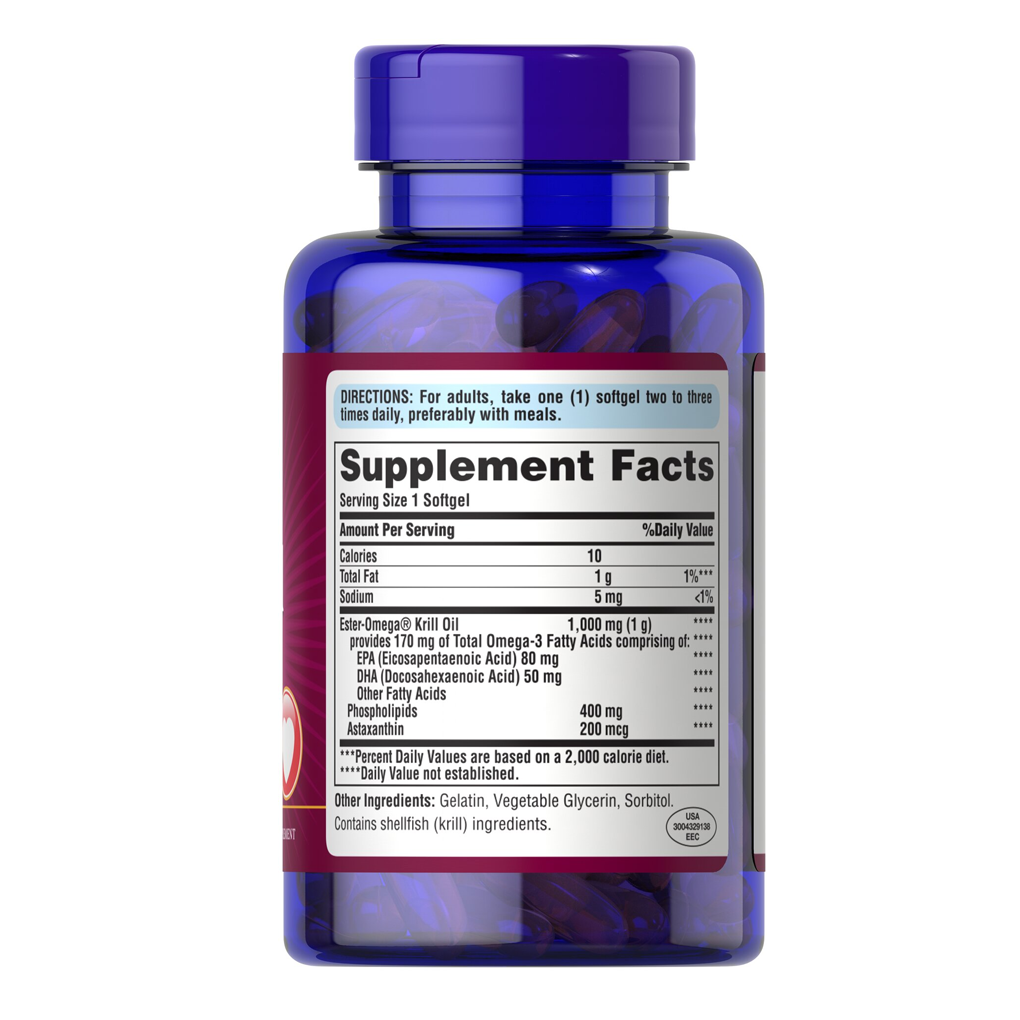 Puritan's Pride Red Krill Oil 1000 mg (170 mg Active Omega-3) / 60 Softgels Puritan's Pride Red Krill Oil 1000 mg (170 mg Active Omega-3) / 60 Softgels
