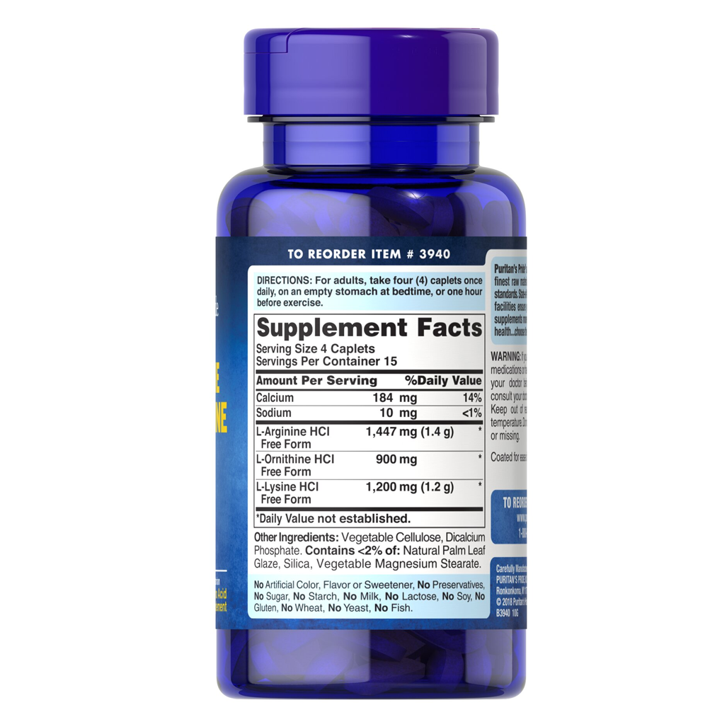 Puritan’s Pride Tri-Amino Acid (L-Arginine · L-Ornithine · L-Lysine Â) / 60 Tablets Puritan’s Pride Tri-Amino Acid (L-Arginine · L-Ornithine · L-Lysine Â) / 60 Tablets