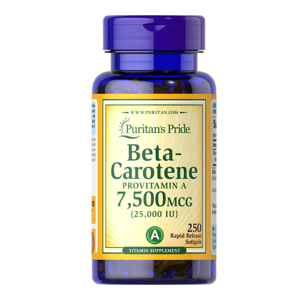 Puritan's Pride Beta-Carotene 25,000 IU (Provitamin A 7,500 mcg) / 250 Softgels Puritan's Pride Beta-Carotene 25,000 IU (Provitamin A 7,500 mcg) / 250 Softgels