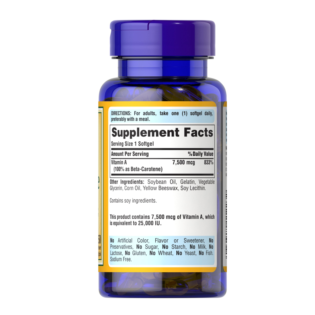 Puritan's Pride Beta-Carotene 25,000 IU (Provitamin A 7,500 mcg) / 250 Softgels Puritan's Pride Beta-Carotene 25,000 IU (Provitamin A 7,500 mcg) / 250 Softgels