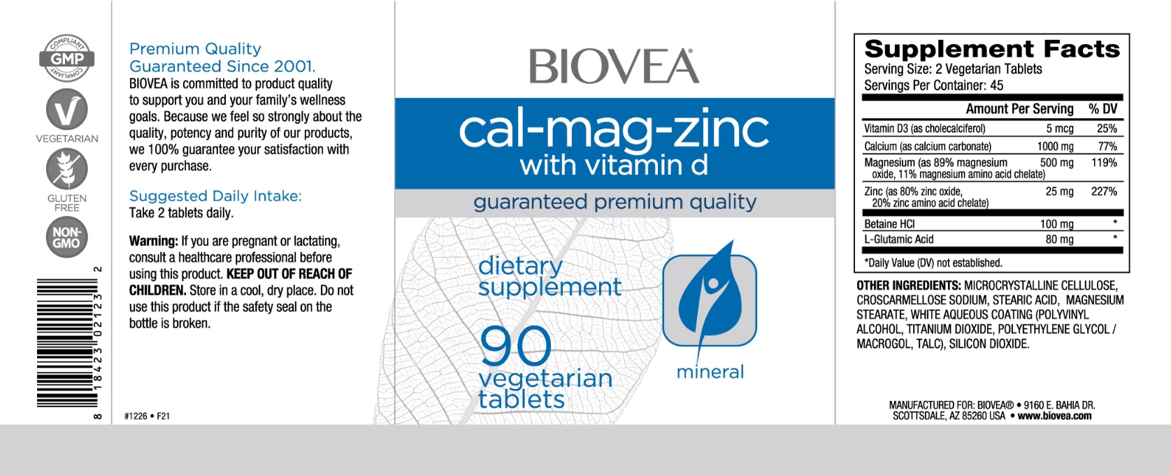 BIOVEA  CAL-MAG-ZINC [with Vitamin D3 (cholecalciferol)] / 90 Tablets