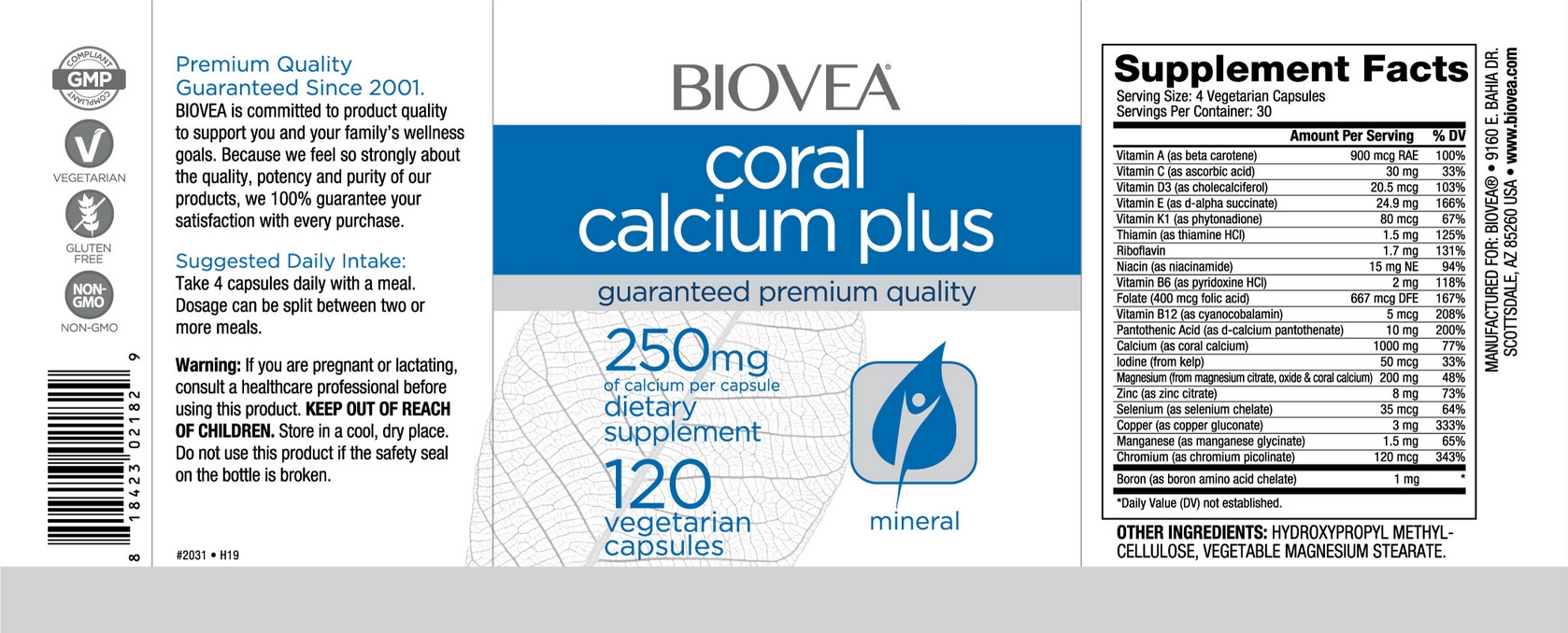 BIOVEA  CORAL CALCIUM PLUS 1000 mg / 120 Capsules