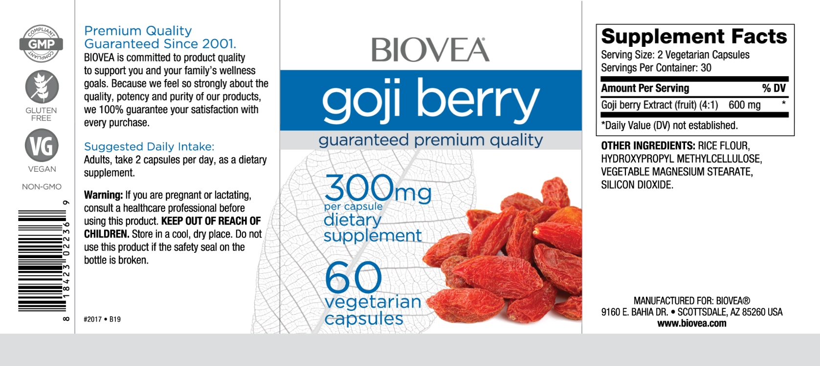 BIOVEA  GOJI BERRY 600 mg / 60 Capsules