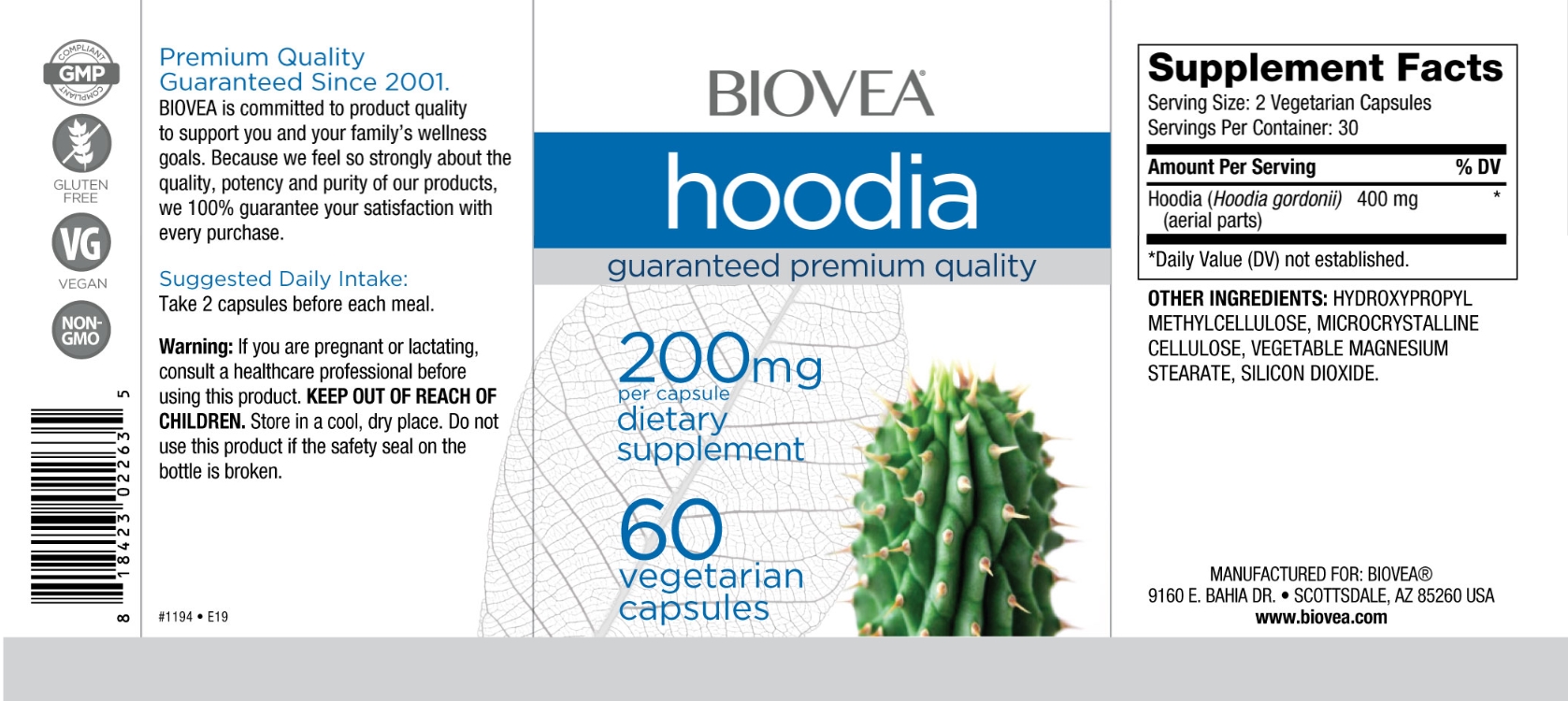 BIOVEA  HOODIA 400 mg / 60 Capsules