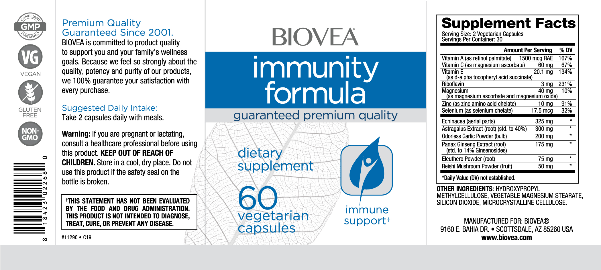 BIOVEA  IMMUNITY FORMULA / 60 Vegetarian Capsules