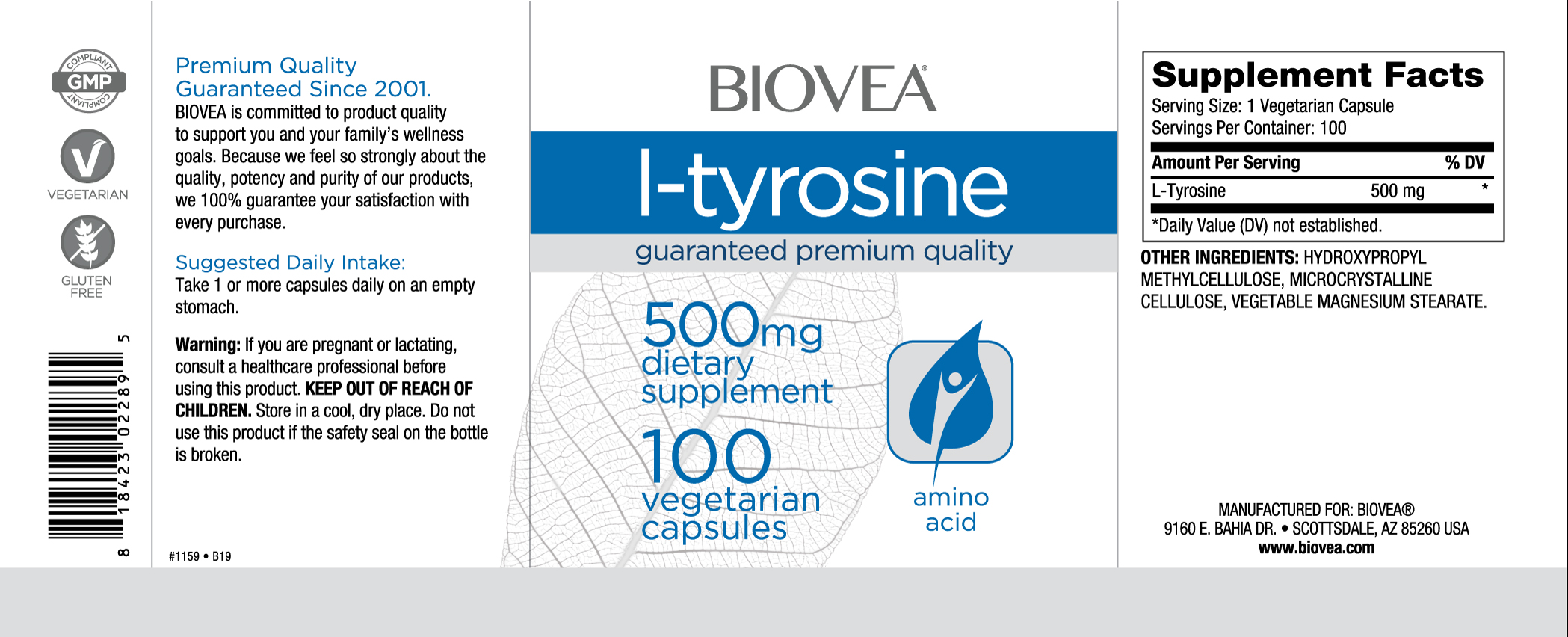 BIOVEA  L-TYROSINE 500 mg / 100 Capsules