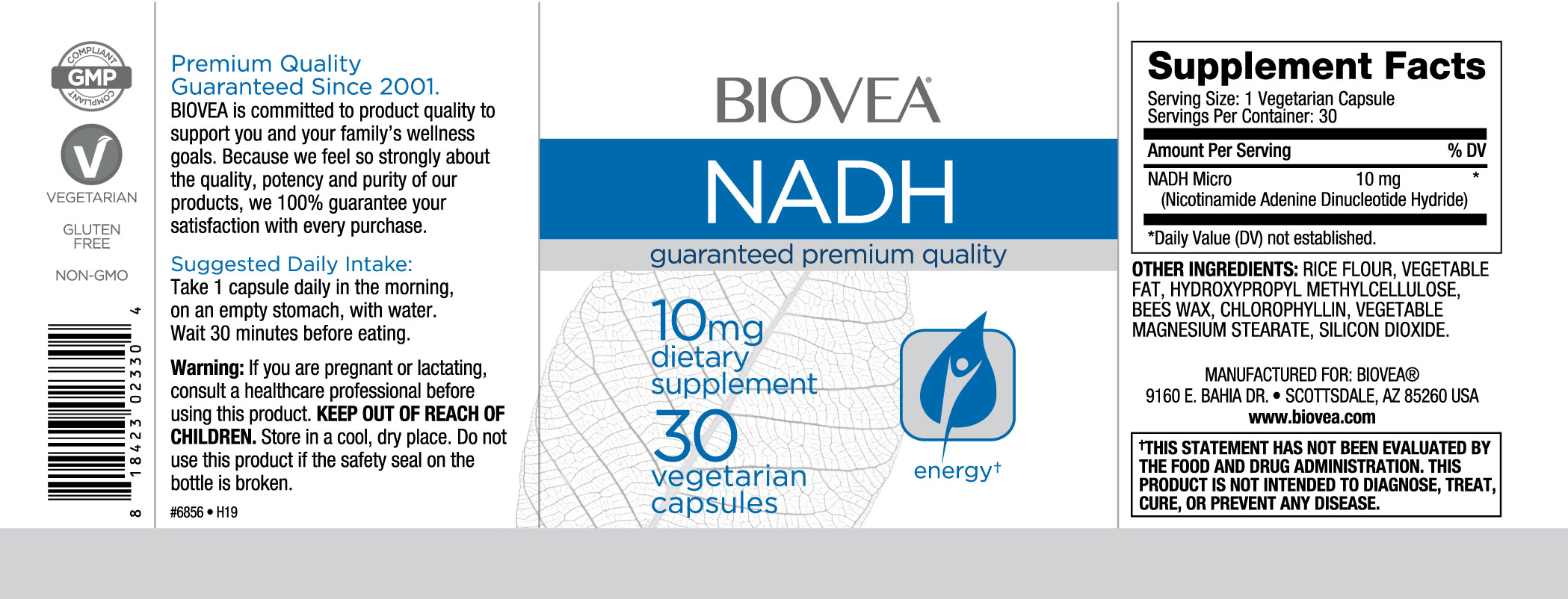 BIOVEA NADH 10 mg / 30 Vegetarian Capsules BIOVEA NADH 10 mg / 30 Vegetarian Capsules