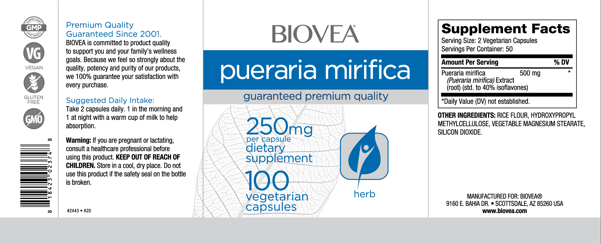 BIOVEA  PUERARIA MIRIFICA 500 mg / 100 Vegetarian Capsules