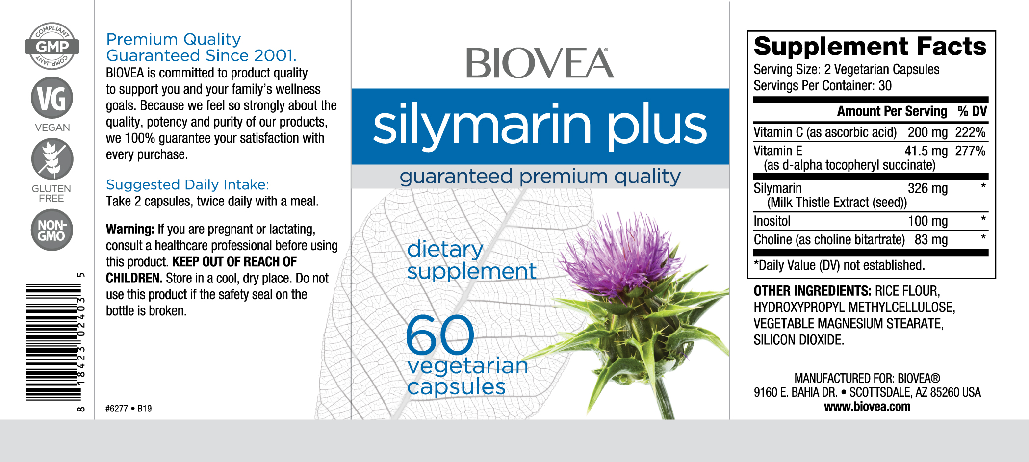 BIOVEA  SILYMARIN PLUS / 60 Vegetarian Capsules