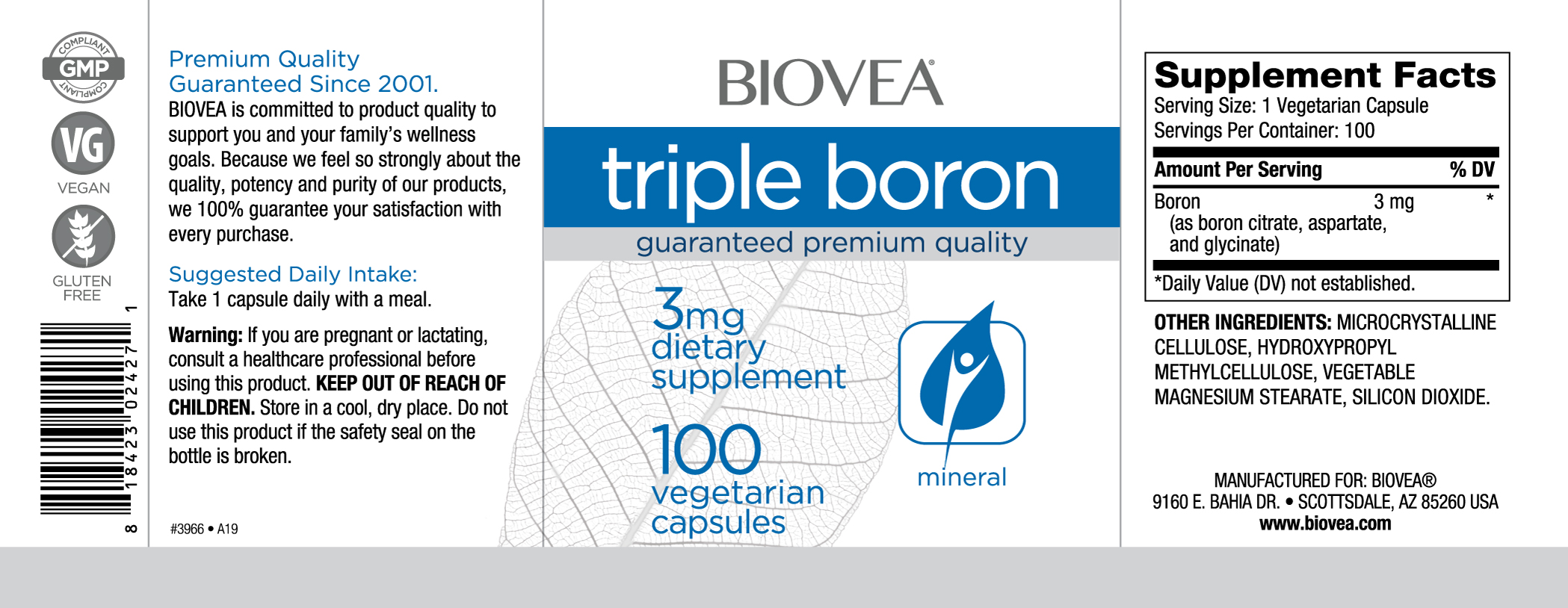 BIOVEA  TRIPLE BORON 3 mg / 100 Capsules