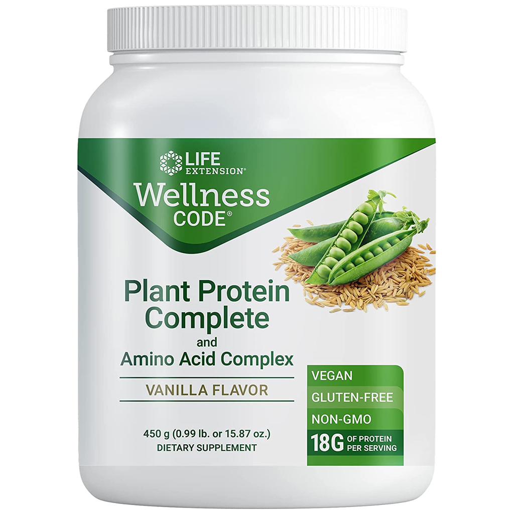 Life Extension Wellness Code® Plant Protein Complete & Amino Acid Complex (Vanilla) / 450 grams.