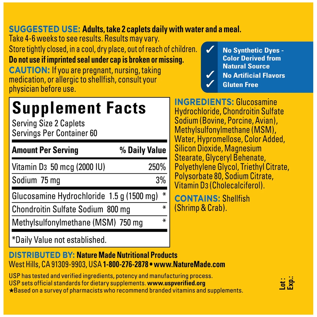 Nature Made Glucosamine Chondroitin Complex With MSM Triple Strength + Vitamin D3 / 120 Caplets