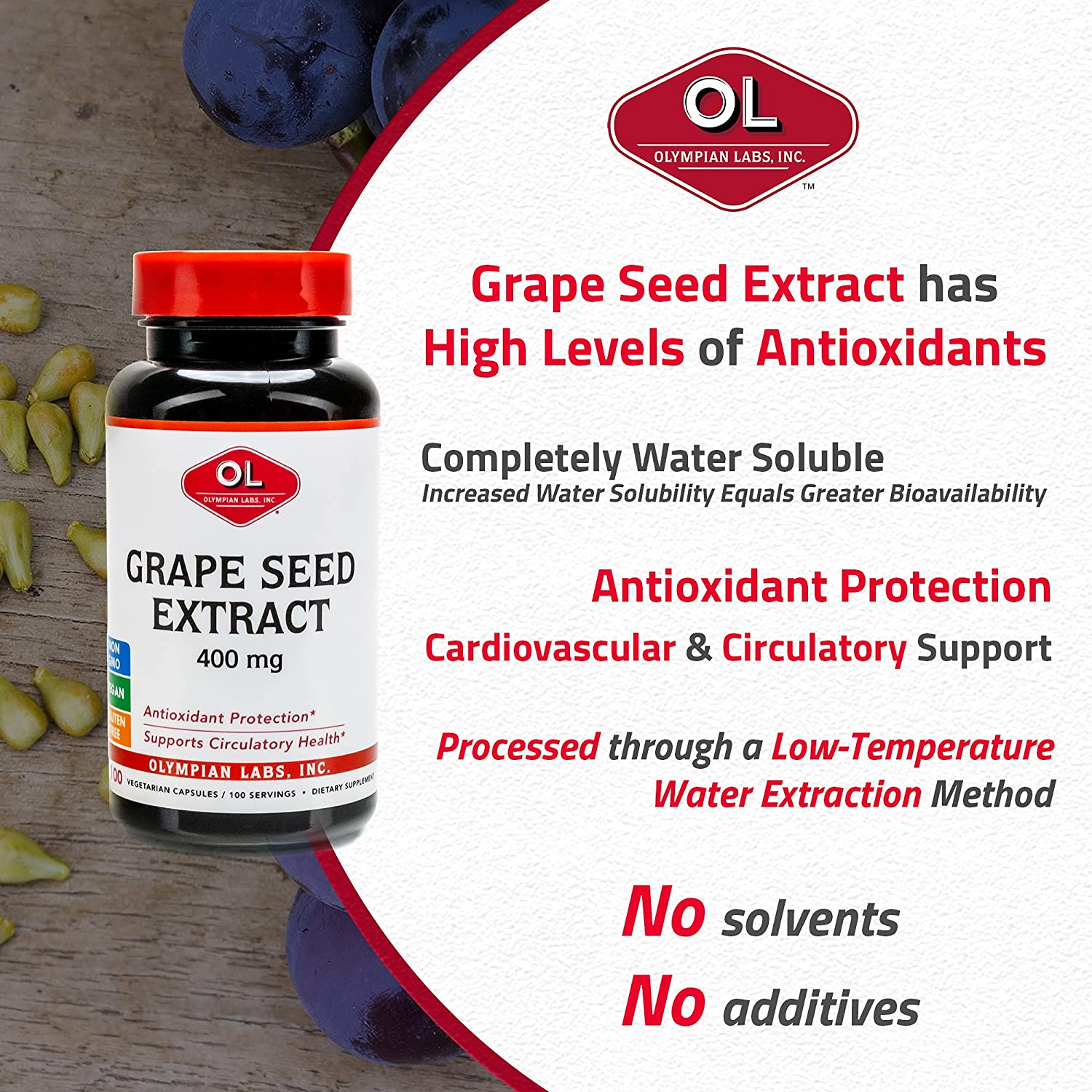 Olympian Labs Grape Seed Extract Naturopathic (400mg) / 100 Capsules