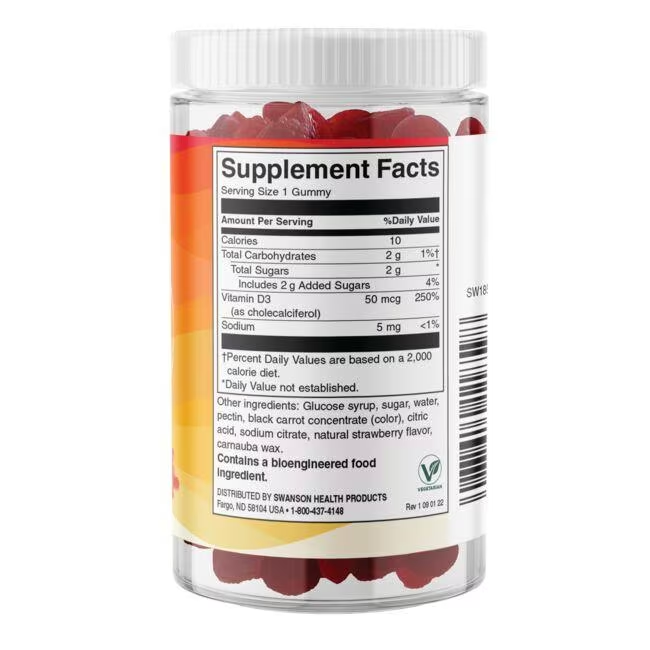 Swanson Premium- Vitamin D3 Gummies - Strawberry 2,000 IU (50 mcg) / 60 Gummies