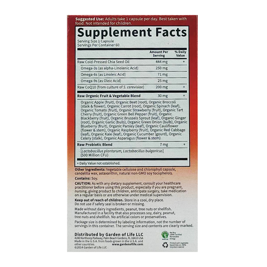 Garden of Life Raw Coq10-200 mg. / 60 Vegan capsules Garden of Life Raw Coq10-200 mg. / 60 Vegan capsules
