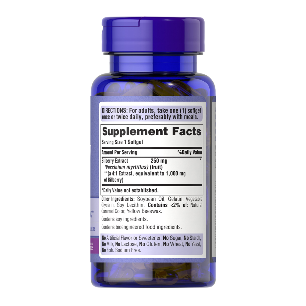 Puritan’s Pride Bilberry 4:1 Extract 1000 mg/ 90 Softgels Puritan’s Pride Bilberry 4:1 Extract 1000 mg/ 90 Softgels