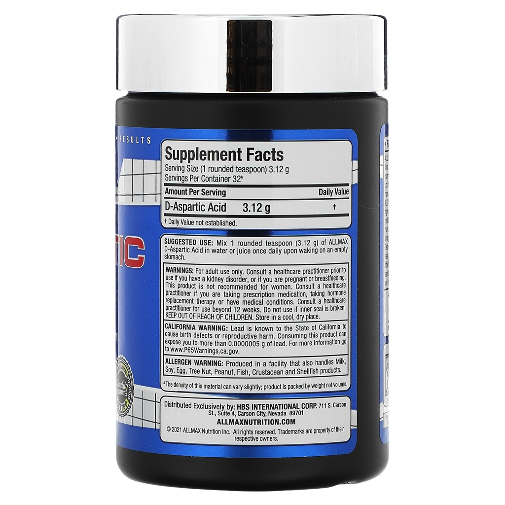 ALLMAX, D-Aspartic Acid / 3.53 Oz. (100 g) ALLMAX, D-Aspartic Acid / 3.53 Oz. (100 g)