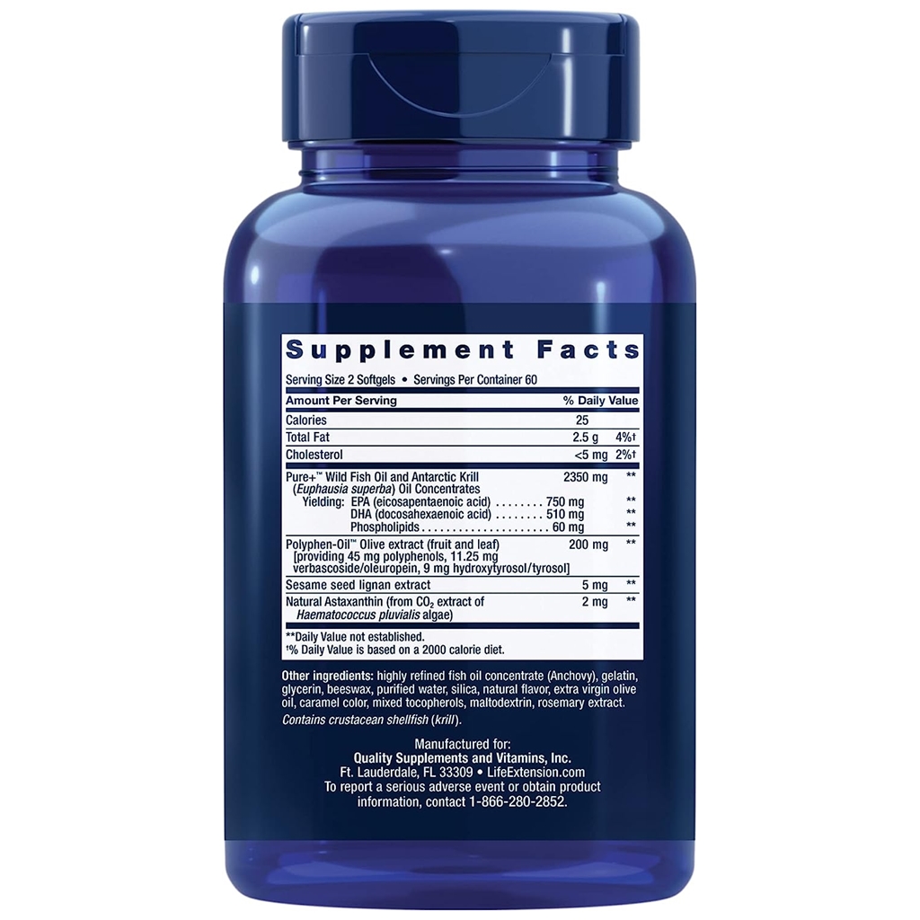 Life Extension Super Omega-3 Plus EPA/DHA Fish Oil, Sesame Lignans, Olive Extract, Krill & Astaxanthin / 120 Softgels Life Extension Super Omega-3 Plus EPA/DHA Fish Oil, Sesame Lignans, Olive Extract, Krill & Astaxanthin / 120 Softgels