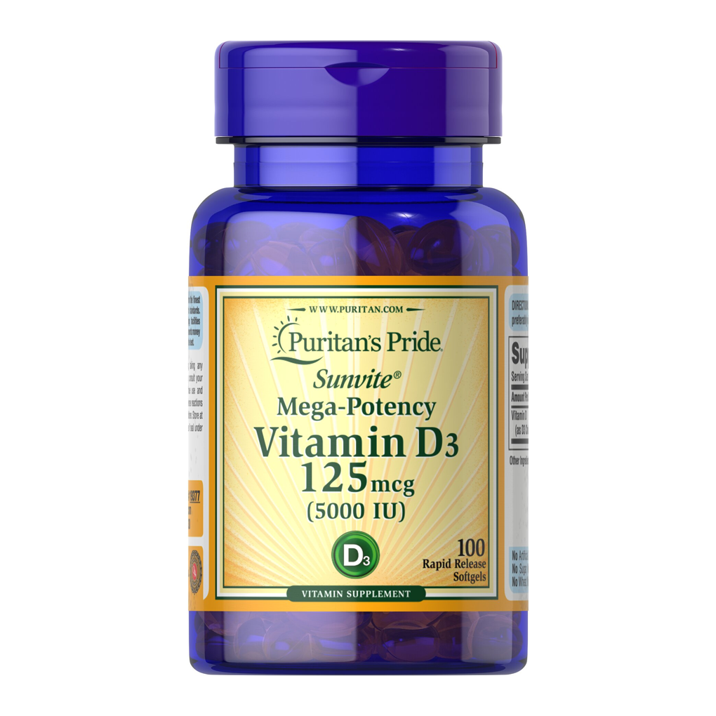 Puritan's Pride Vitamin D3  125 mcg (5000 IU) / 100 Softgels