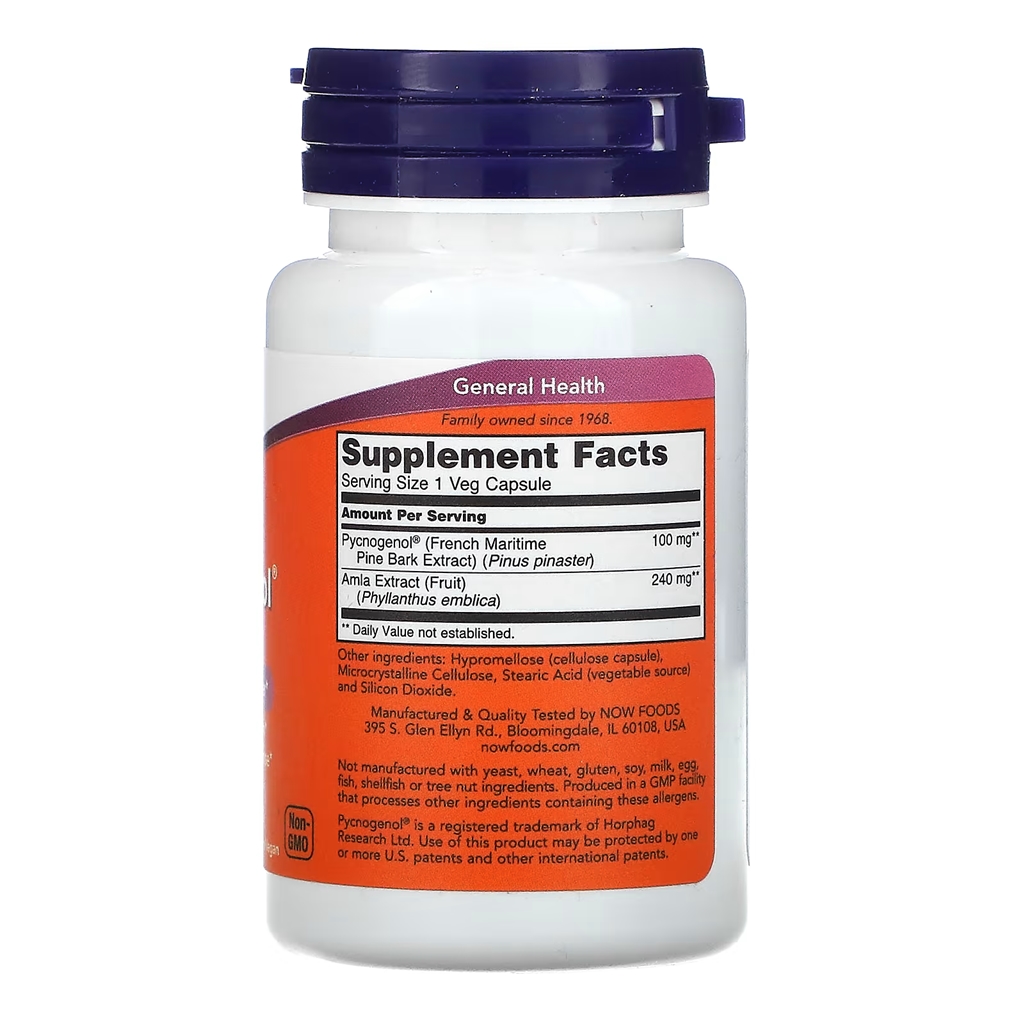 NOW Foods, Pycnogenol 100 mg / 60 Vegetable Capsules