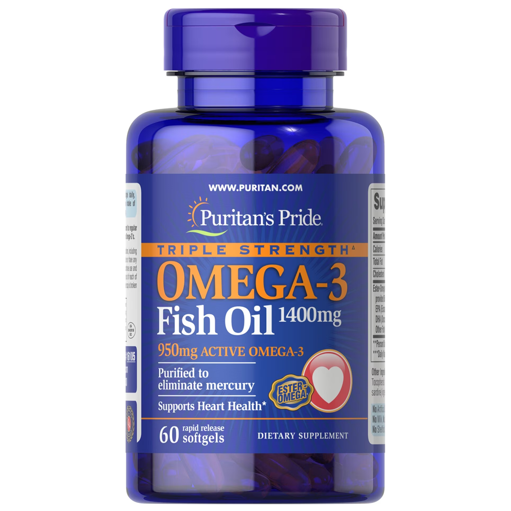 Puritan's Pride Triple Strength Omega-3 Fish Oil 1400 mg (950 mg Active Omega-3)  /  60 Softgels