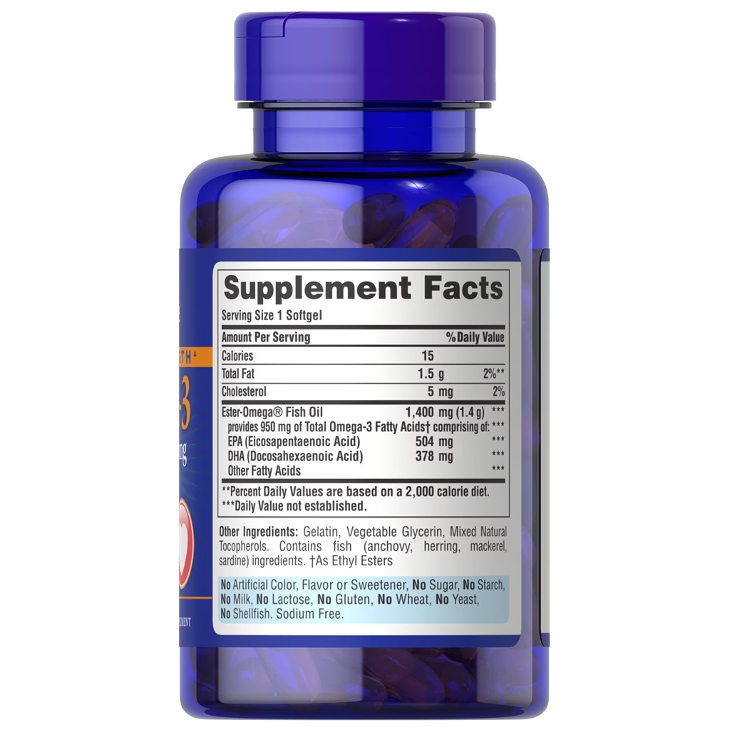 Puritan's Pride Triple Strength Omega-3 Fish Oil 1400 mg (950 mg Active Omega-3)  /  60 Softgels