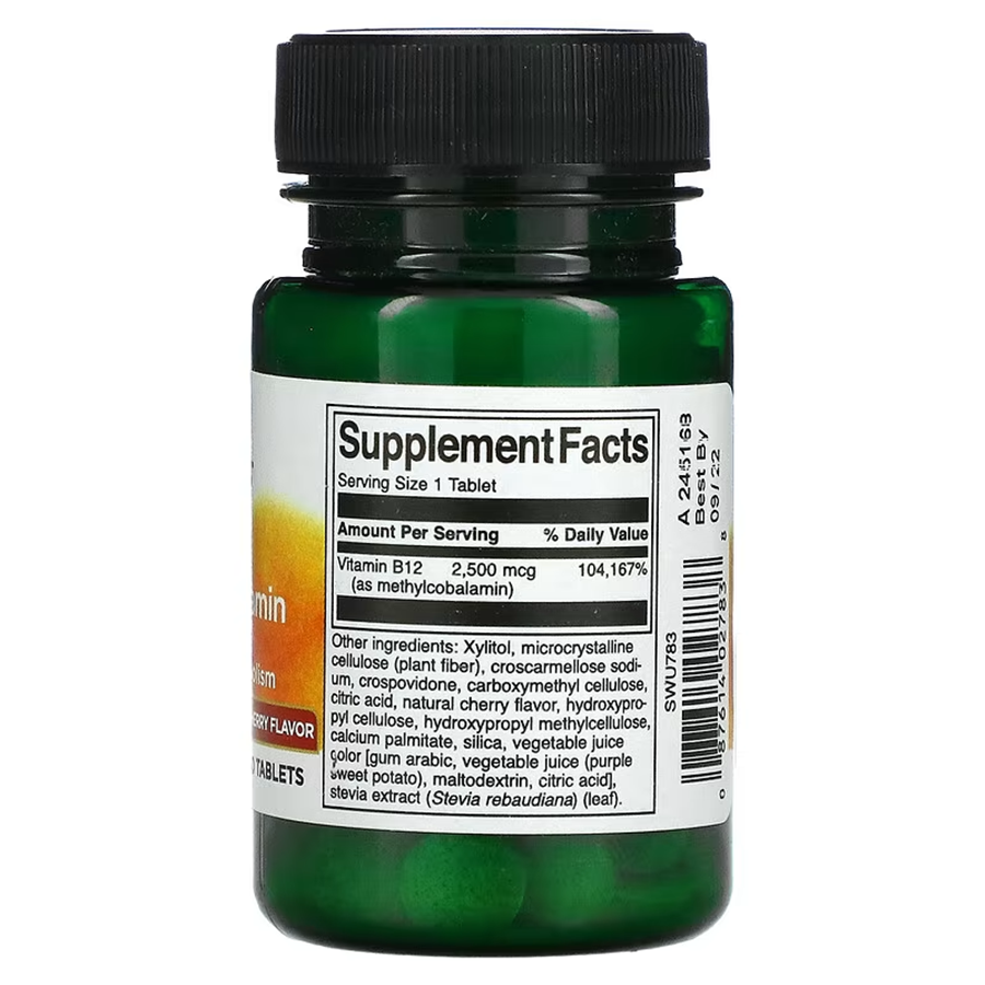Swanson Ultra  Vitamin B12 Methylcobalamin - Natural Black Cherry Flavored 2,500 mcg / 60 Tablets