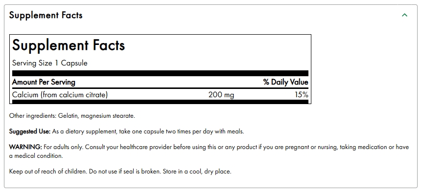 Swanson Premium Calcium Citrate - 200 mg / 60 Caps Swanson Premium Calcium Citrate - 200 mg / 60 Caps