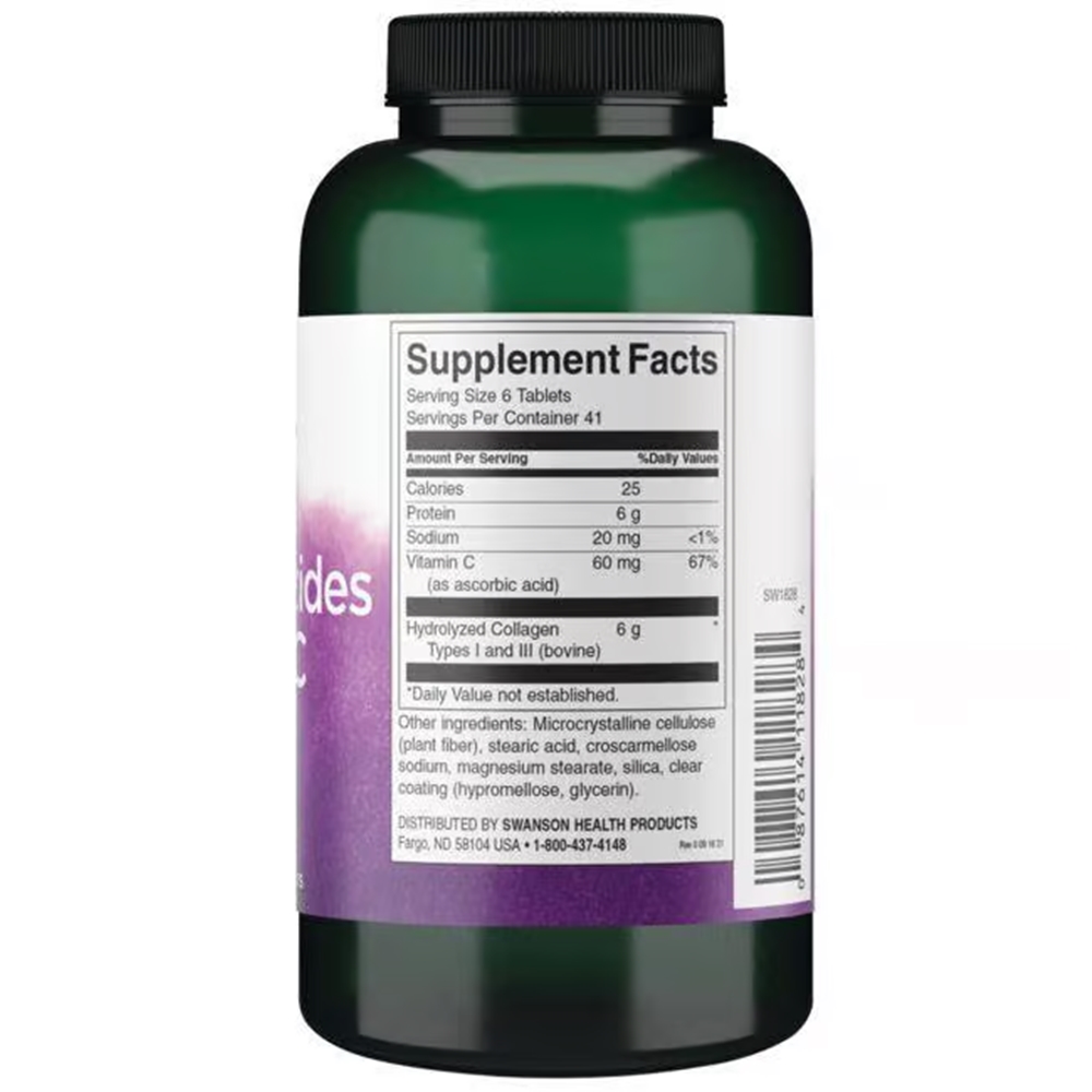 Swanson Premium Hydrolyzed Collagen Peptides + Vitamin C Types I and III - 1,000 mg / 250 Tabs Swanson Premium Hydrolyzed Collagen Peptides + Vitamin C Types I and III - 1,000 mg / 250 Tabs
